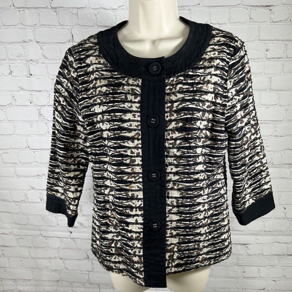 Chico's Button Up Cheetah Print 100% Cotton 3/4 Sleeve Women’s Jacket Size XS